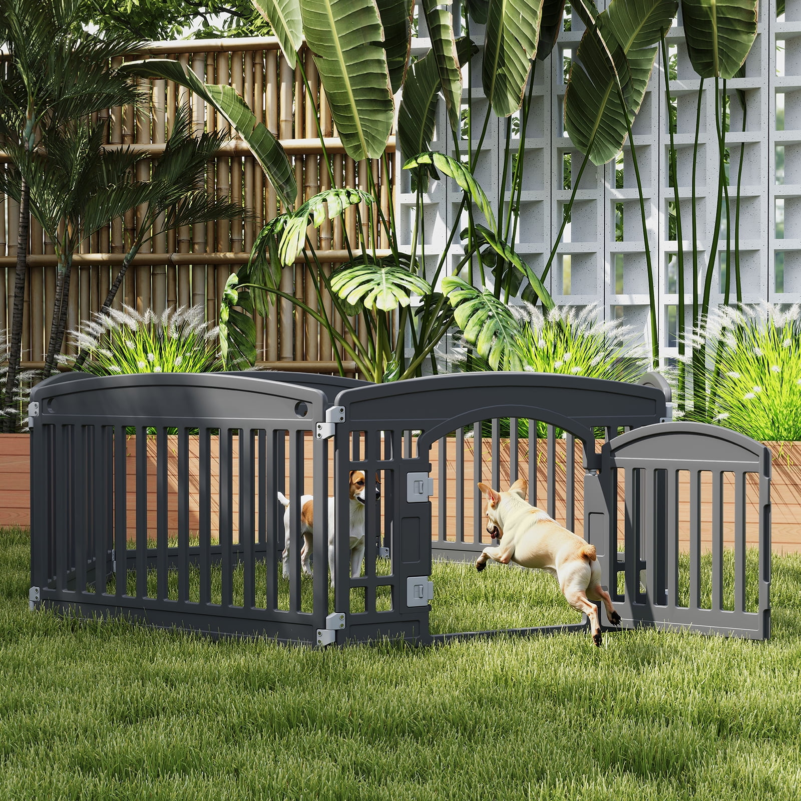 CONCETTA 24 Inch 6-Panel Portable Dog Playpen for Indoor, Plastic Lightweight Indoor Puppy Pen with Door, Customizable, Black