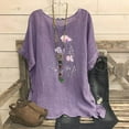 thumbnail image 5 of Inverlee Womens Short Sleeve Linen Tunic Tops Trendy Floral Print Round Neck Shirts Summer Casual Loose Fit Pullover Blouses, 5 of 5