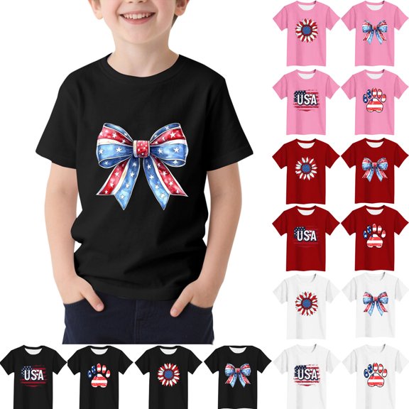 Teyfeniy 4th of July T-Shirts for Toddlers Boys Kids Indepence Day Print Short Sleeve Crew Neck Summer Pullover Tops Casual Going out Loungewear Fashion Shirts Unisex