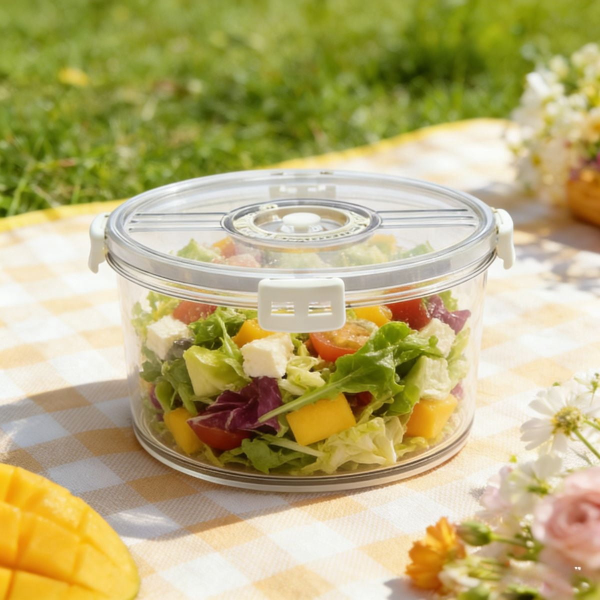 Brabtod 4.5L Large Airtight Salad Bowl Food Storage Container, Transparent Sealed Box with Date Dial & 4‑Side Locking Lids for Salad, Fruits, Snacks & Baked Goods