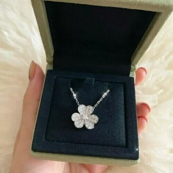 2 Ct Round Cut Lab Created Diamond Flower Pendant Necklace 925 Sterling Silver 14K White Gold Plated Sterling Silver
