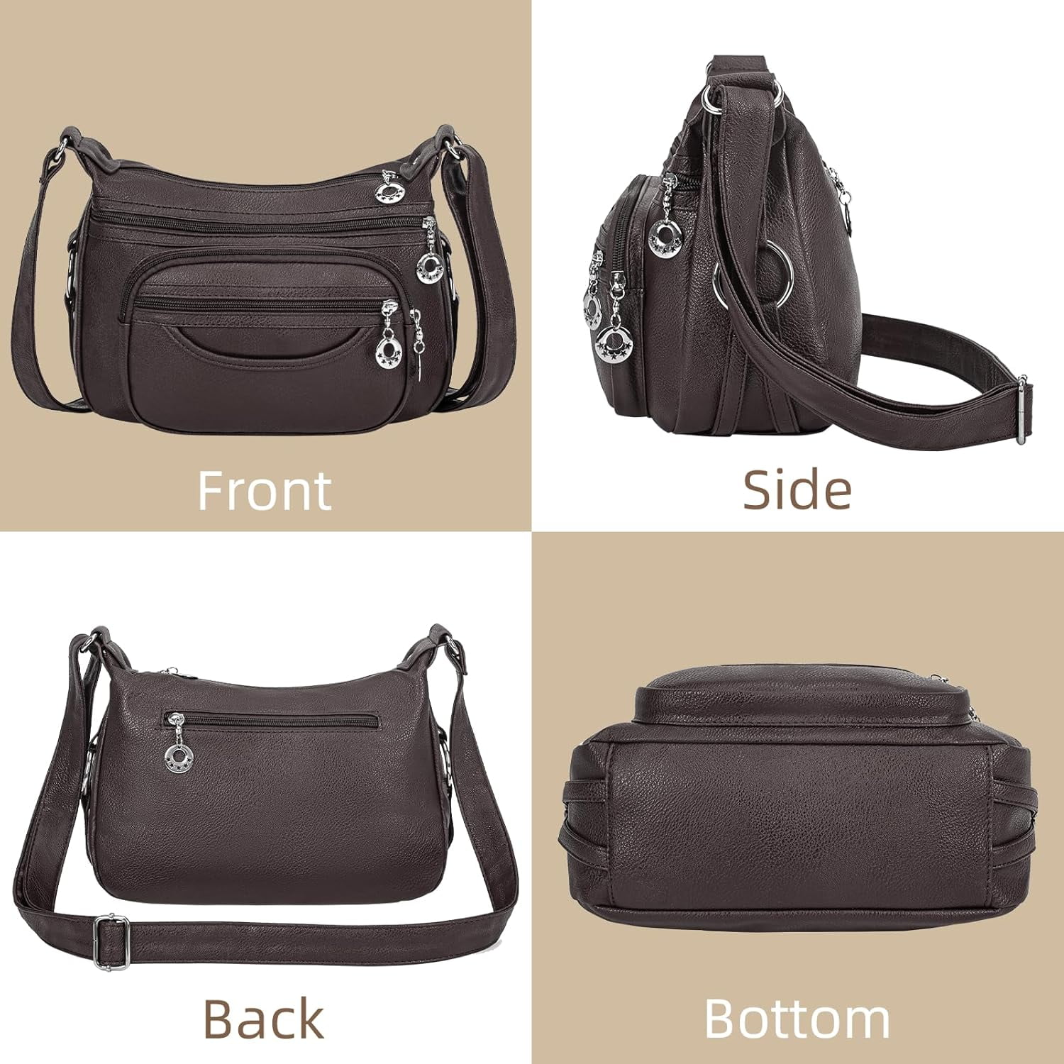 Crossbody Bag for Women Multi Pocket PU Leather Shoulder Handbag Large Capacity Lightweight Purse for Daily Use