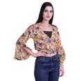 thumbnail image 3 of Moomaya Printed Womens Crop Top Wrap Style Top Wear Ruffle Long Sleeve Casual Summer Blouse, 3 of 6