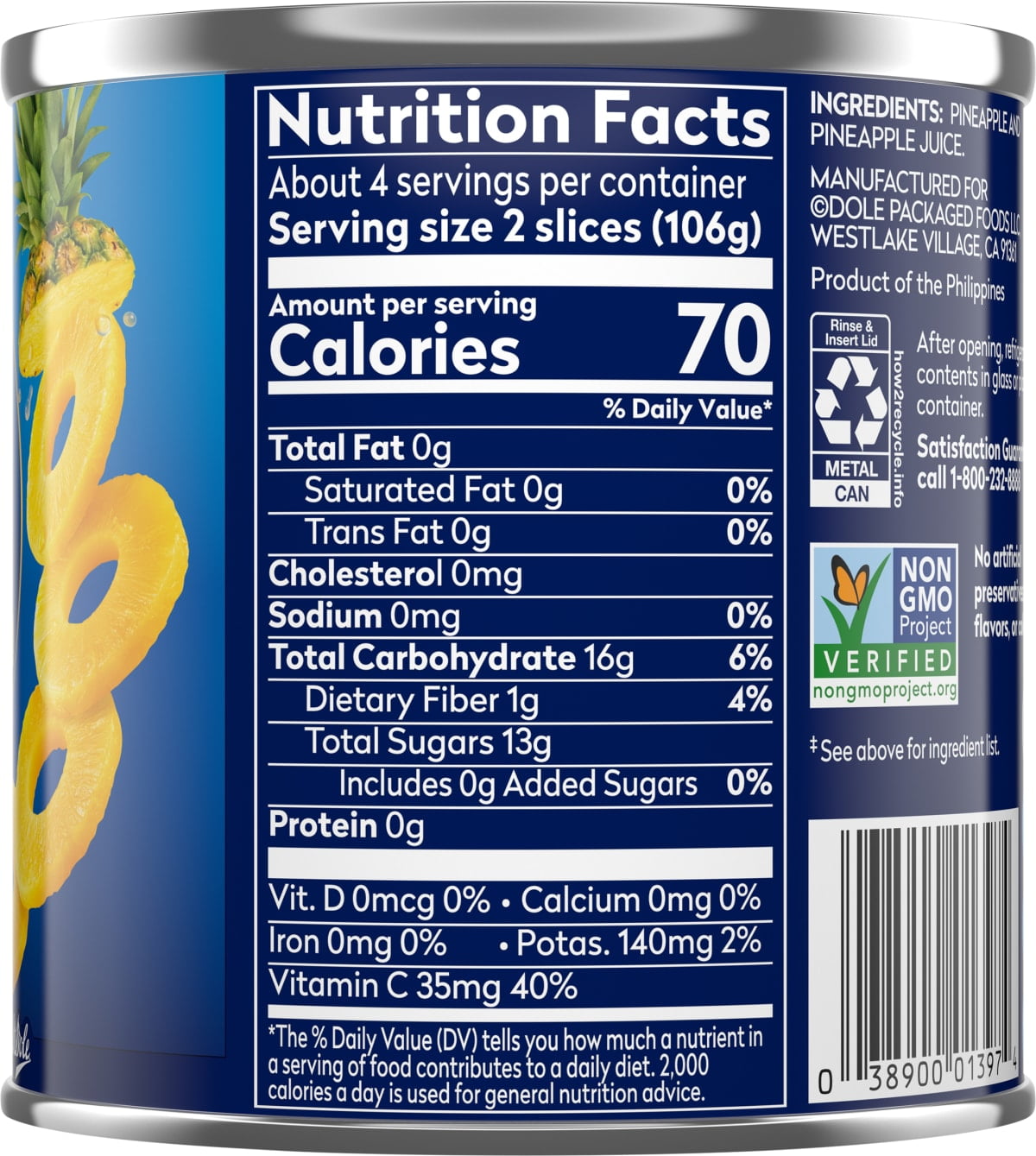 (5 pack) Dole Tropical Gold Pineapple Slices in 100% Pineapple Juice, 15 oz Can