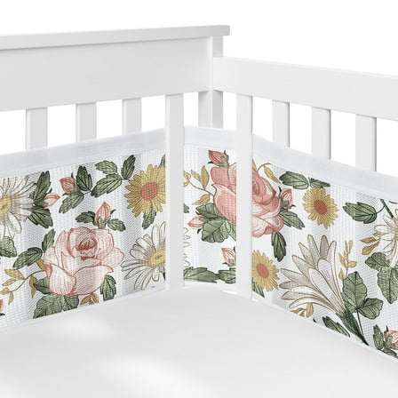 Sweet Jojo Designs   BreathableBaby Vintage Floral Pink Green and Yellow Breathable Mesh Crib Liner Pad
