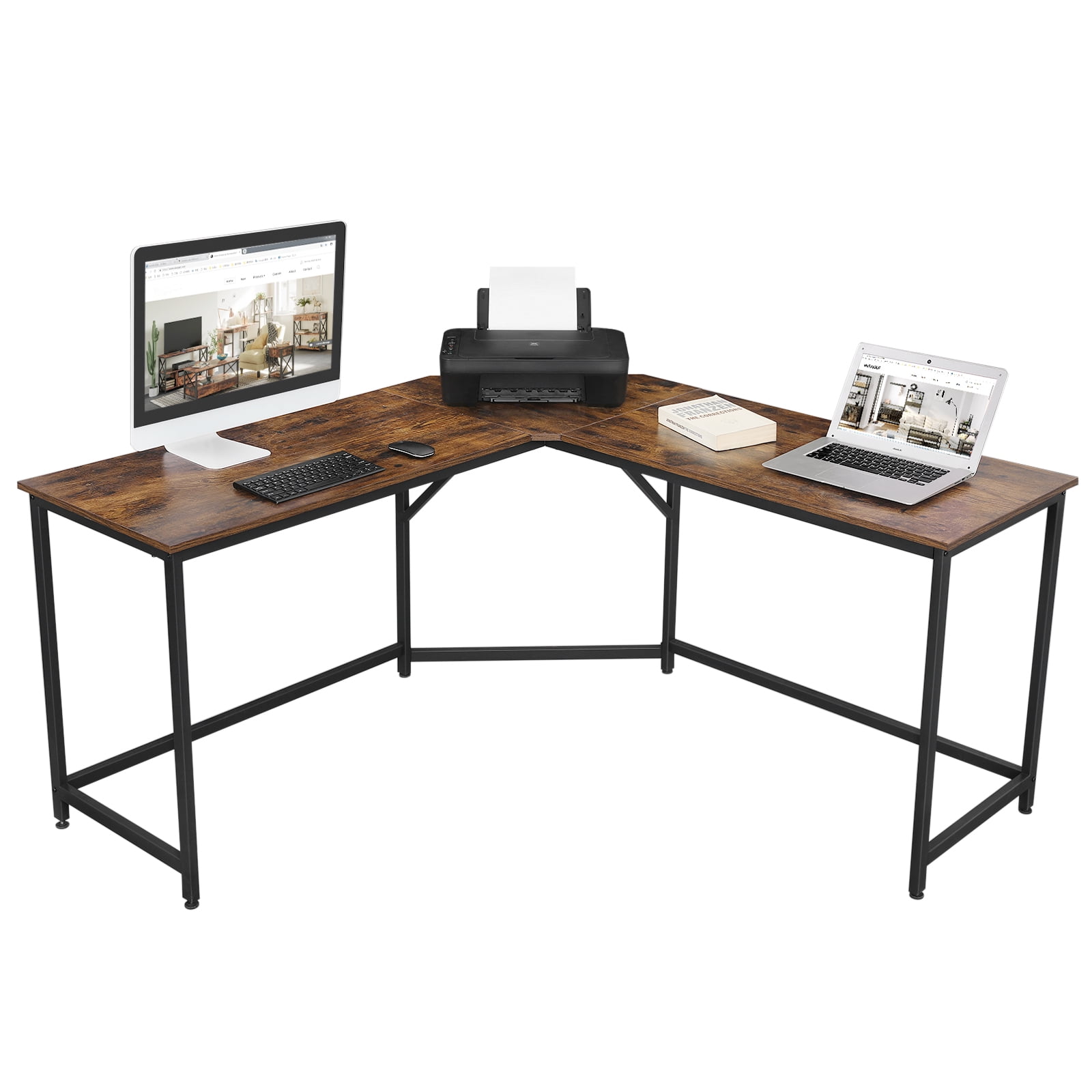 Black VASAGLE ALINRU Computer Desk L-Shaped Corner Desk with Monitor Stand, 