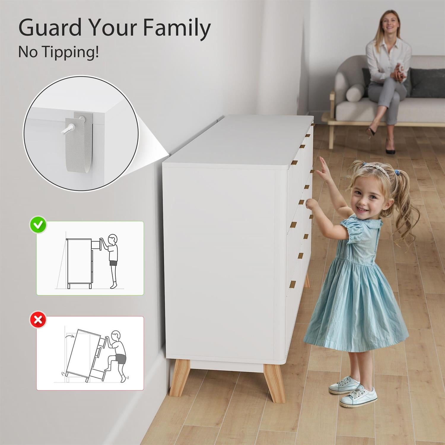 Demi Bonn 6 Drawer Dresser for Bedrooms with Wood Legs and Gold Pulls, Storage Fluted Chest, White