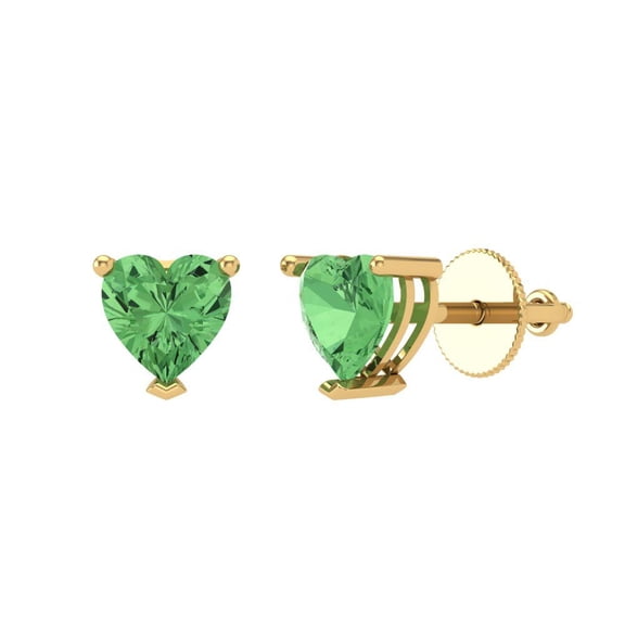 Clara Pucci 1.5 ct Brilliant Heart Cut Studs VVS1 Genuine Conflict free Green Zircon Solid 18K Yellow Gold Designer Everyday Earrings Screw back