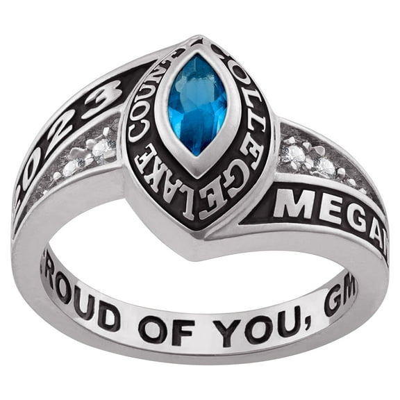Order Now for 2025 Graduation, Freestyle Women's White Marquise Birthstone CZ Class Ring, Personalized, High School or College