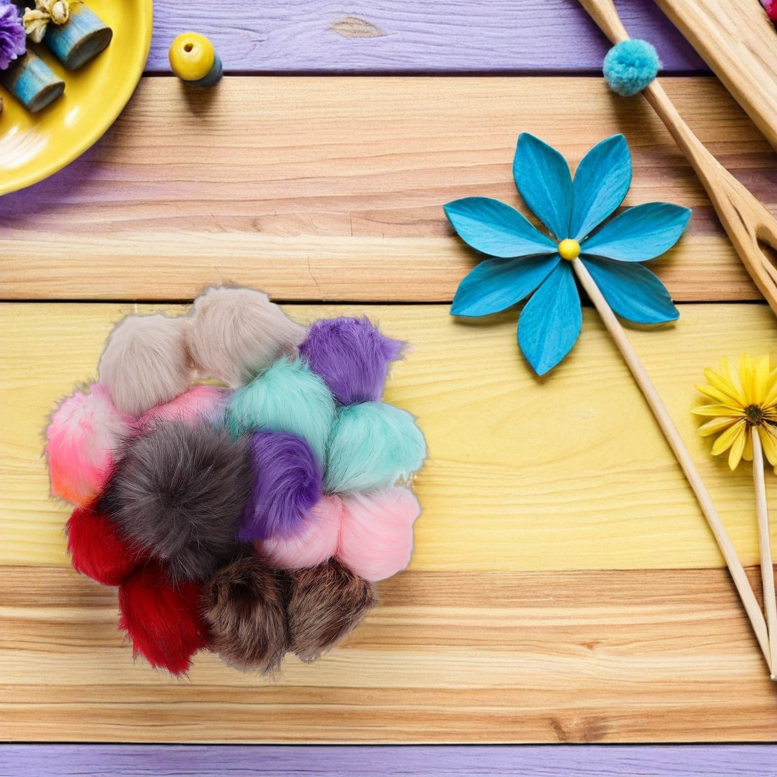OUNONA 16Pcs Detachable Multicolor Pom Pom Balls for Winter Hat Embellishments and Craft Accessories