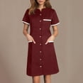 thumbnail image 2 of Abcnature Women's Solid Color Work Dress with Turn Down Collar Short Sleeve & Midi Length | Functional Dual Pockets Comfortable Nursing Uniform for Healthcare Professionals Summer Healthcare Attire, 2 of 6