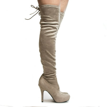 

Deceive by Dollhouse Over The Knee Almond Toe Corset Lace Pull On Stiletto Heel Boots