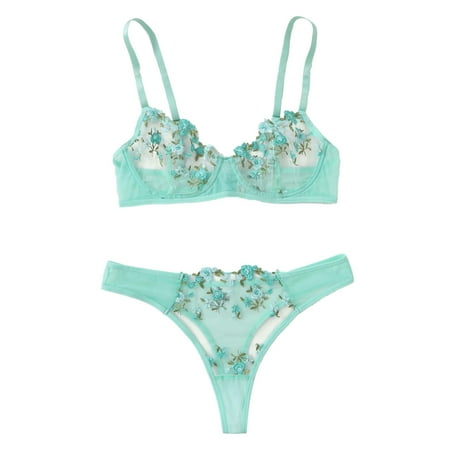 Green Medium Low Waist Lace Holiday Lingerie Plus Flower Embroidery Fun Underwear Women Christmas Lingerie Dress Sweet Women s Bra Set