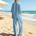 thumbnail image 6 of IUYRTFE Women's V-Neck Short Sleeve Top and Wide Leg Pants Set with Pockets Casual 2 Piece Lounge Outfit, 6 of 7