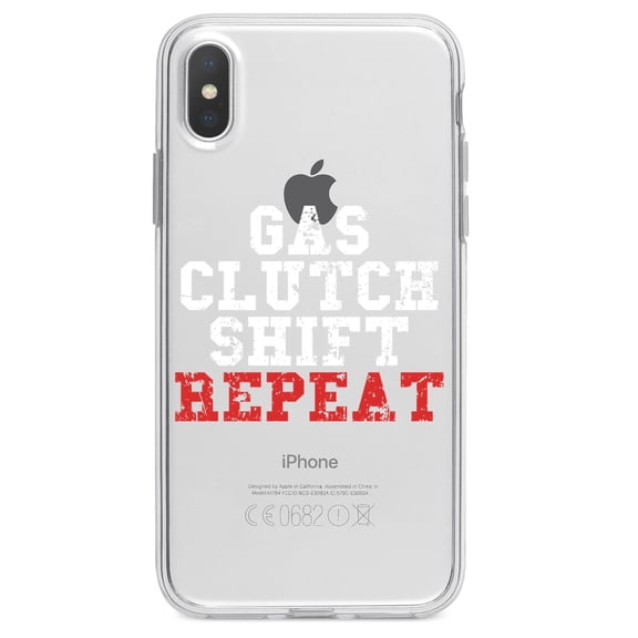 DistinctInk Clear Shockproof Hybrid Case for iPhone XS Max (6.5" Screen) - TPU Bumper Acrylic Back Tempered Glass Screen Protector - Gas Clutch Shift Repeat