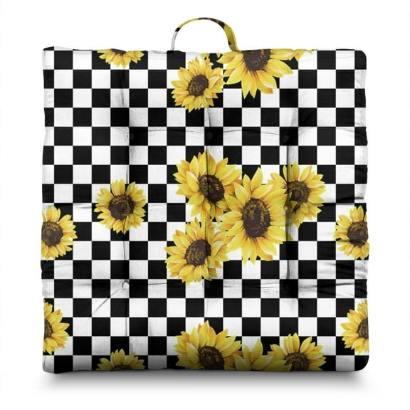 Boho Floral Sunflower Floor Pillow - Oversized Square Cushion for Cross-Legged Sitting & Meditation