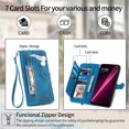 thumbnail image 6 of SaniMore Case for T-Mobile REVVL 6 Pro 5G, PU Leather Zipper Wallet Detachable Lanyard Retro Embossed Flower Crad Slots Flip Kickstand Full Body Protective Drop-proof Cover, Blue, 6 of 8