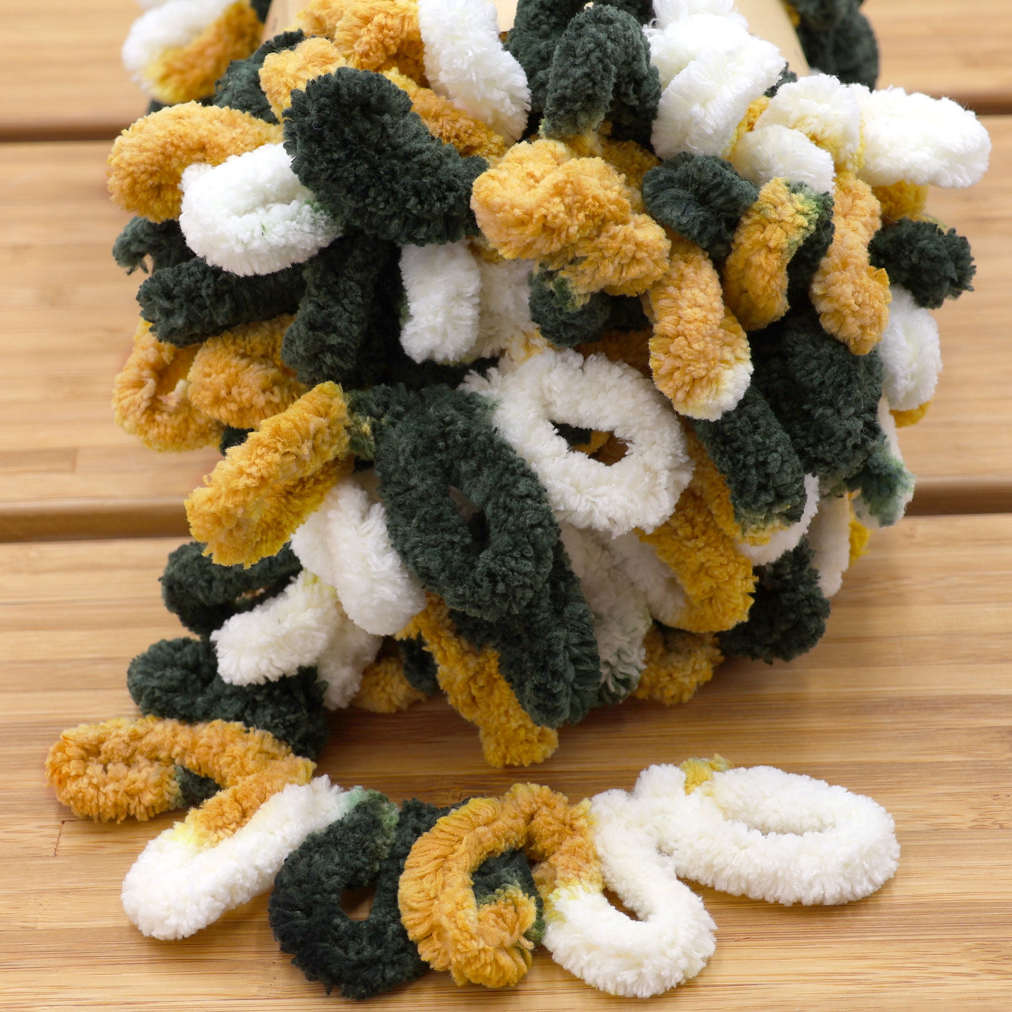 JubileeYarn Fun Finger Loops Yarn - Jumbo Polyester - Team Spirit Colors - 100g/Skein - Green Gold White - 4 Skeins