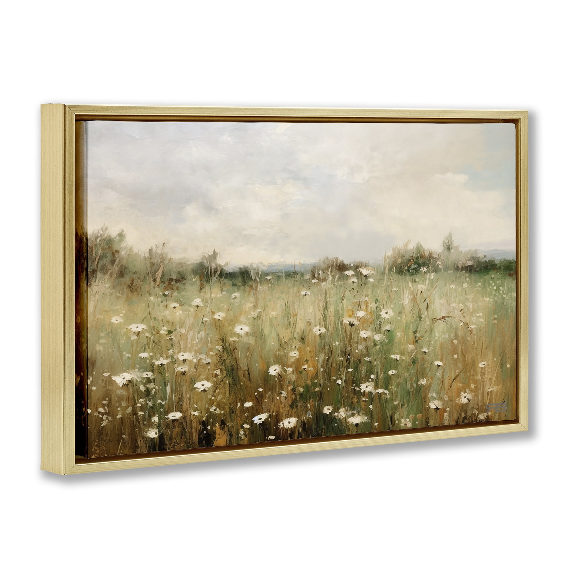 Stupell Industries Country Daisy Field Landscape Painting Gold Floater Framed Art Print Wall Art, 31 x 21
