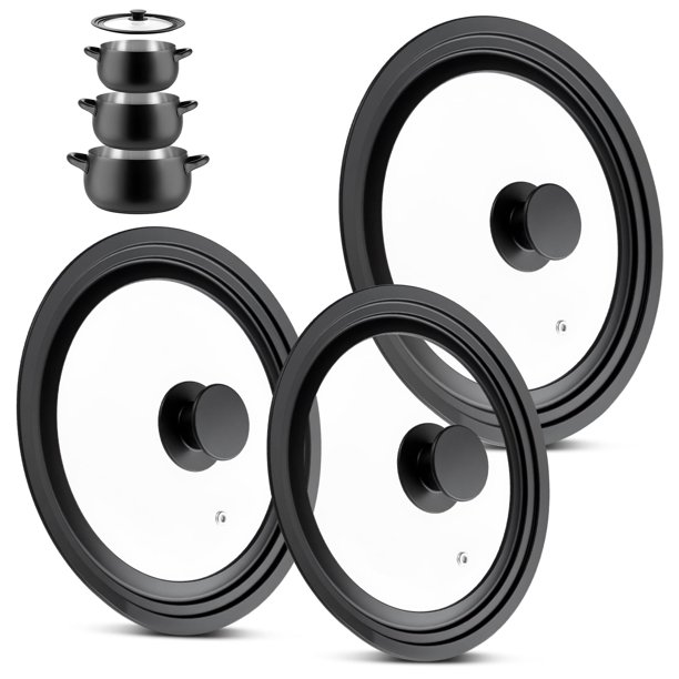 3 Piezas Tapas para Sartenes, Rabbitstorm Tapa de Vidrio de Silicona, Tapas Universal para Ollas Sartenes Adapta a Utensilios de Cocina de 16-32cm, Tapa Multiusos con Ventilación de Vapor