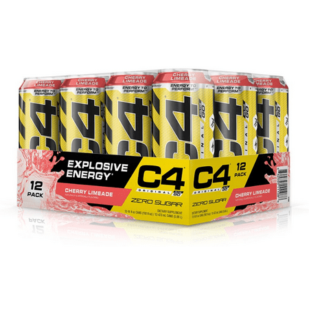 C4 Original Carbonated, Pre Workout + Energy Drink, 12-16oz Cans, Cherry