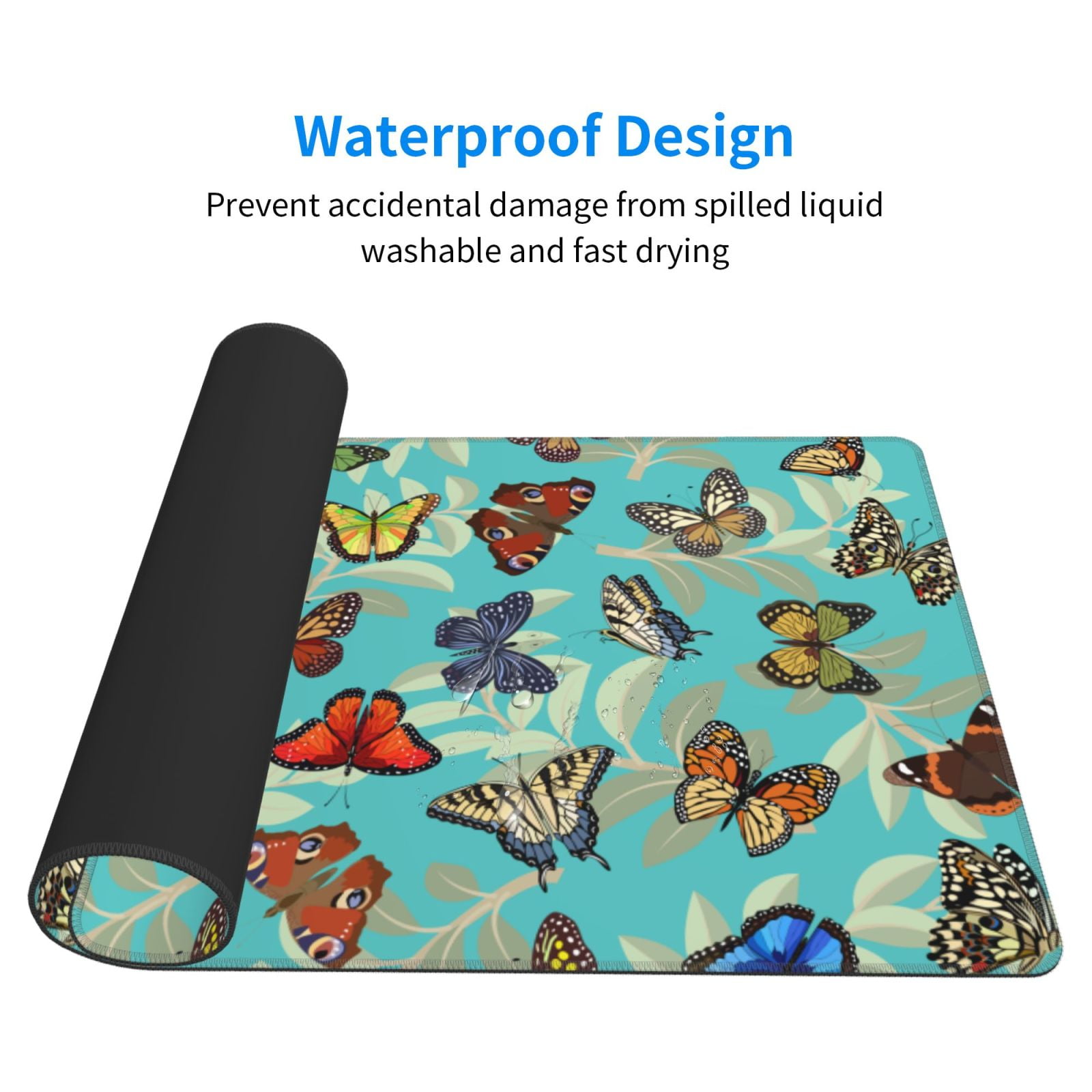 Rateoe Multicolored Butterflies Print Mouse Pad - Extended Large Gaming Mousepad,Non-Slip Stitched Edge,16x29.5 Inch