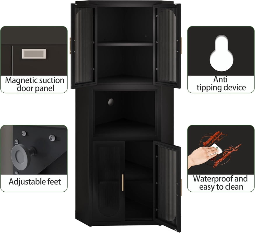 Ero Metal Corner Storage Cabinet with Acrylic Glass Doors and Shelves