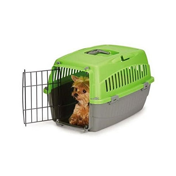 Small Dog Cat Pet Travel Crate Lightweight Pet Carrier Plastic & Wire Kennel  Cab(Small Kiwi) 
