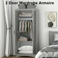 thumbnail image 5 of Wardrobe Closet with 2 Doors, Wooden Modern Freestanding Armoire with Shelves and Hanging Rod, Clothes Organizer Cabinet for Bedroom, Guestroom, Gray, 5 of 7