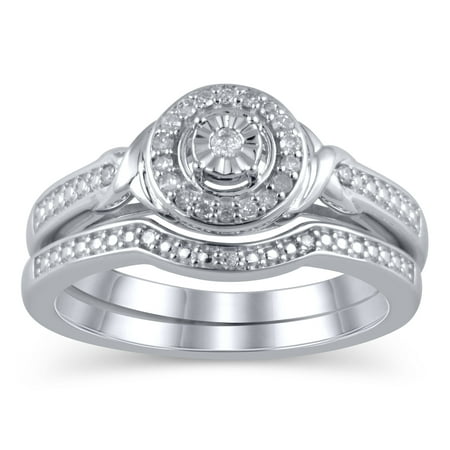 1/10 Carat T.W. JK-I2I3 diamond Bridal Set in sterling silver, Size 6