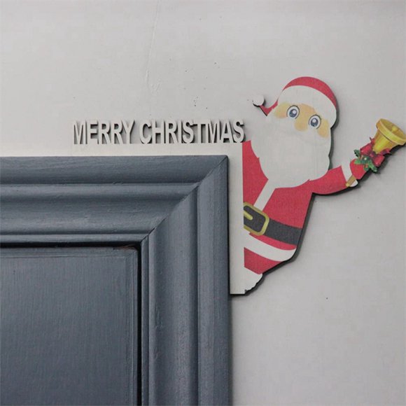2PCS Christmas Door Frame Decorations Wooden for Xmas Home Doors Walls ,C