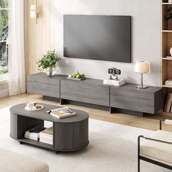 Modern Grey Wood TV Stand and Coffee Table Combination Set for Living Room