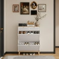 thumbnail image 4 of 31.5" Natural+White Narrow Shoe Cabinet (2 Flip-Up Doors+2 Drawers, 12-20 Pairs Capacity – MDF, Wood Legs, Freestanding for Entryway/Tight Spaces), 4 of 10