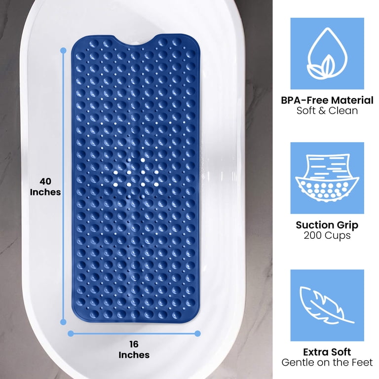 Lux Decor Non-Slip Bath Mat 2-Pack, Navy, 40" x 16" photo 6