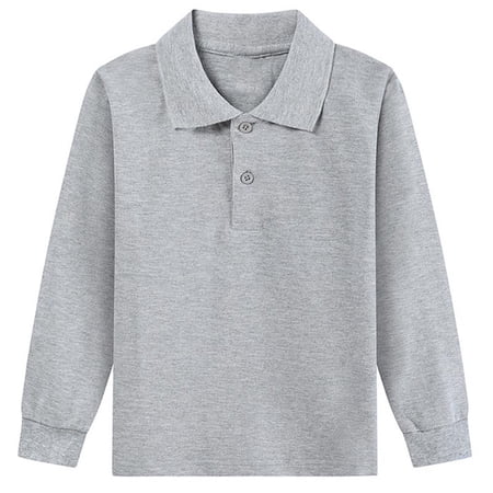 HAOTAGS Teen Boys Long Sleeve Polo Shirts(2-15) Casual School Uniform Spring Fall Outfits Gray Size 9 Years