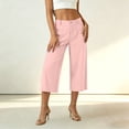 thumbnail image 5 of VBVC Women's Cotton Linen High Waisted Capri Pants , Wide Leg Work Beach Cropped Trousers For Women , Ladies' Button Fly Breathable Pants with Pockets,Pink,S-2XL, 5 of 8