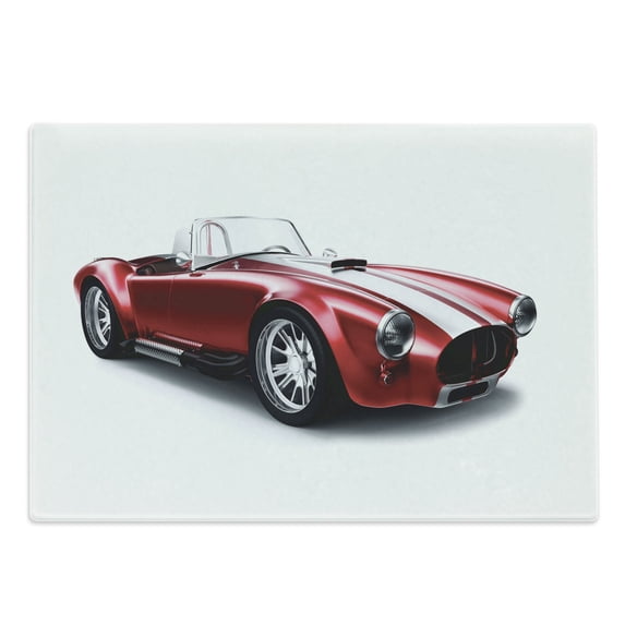 Cars Cutting Board, Old-Fashioned Vintage Coupe Car Automobile Illustration with Digital Smooth Color Effects, Decorative Tempered Glass Cutting and Serving Board, Large Size, Red, by Ambesonne