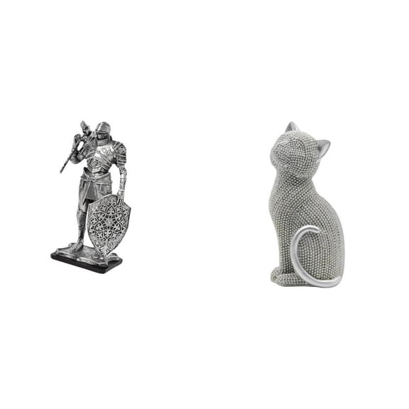 CarpNettore Nordic Resin Knight Cat Figurine Abstract Animal Sculpture Decorative Art Ornament for Desk Cabinet Office Table Entryway Bookshelf Bedroom