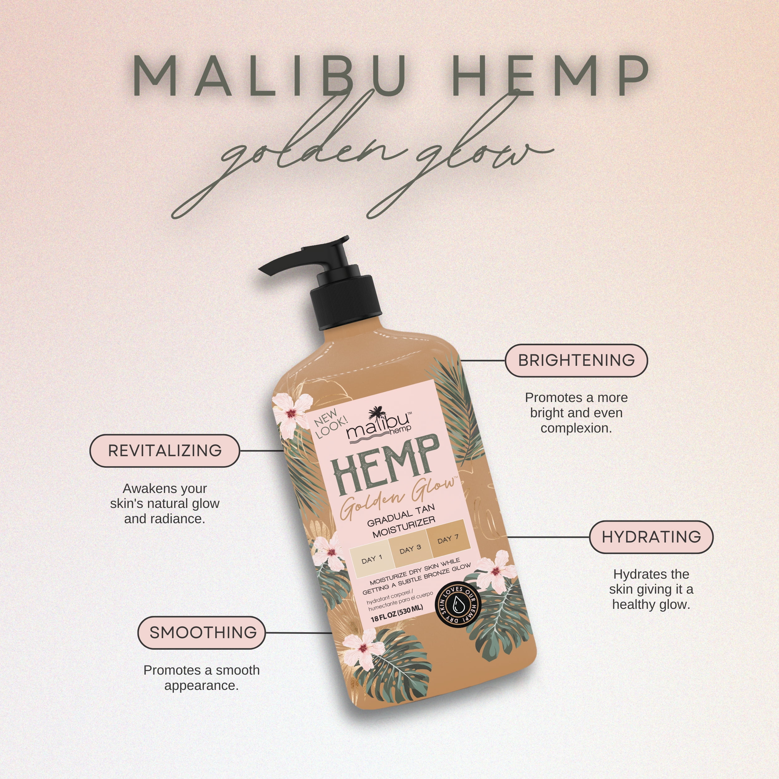 Malibu Hemp Golden Glow Body Moisturizer with Hemp Seed Oil for Dry Skin