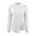 thumbnail image 2 of DARING DIVA Women's Mock Neck Satin Long Sleeve Pleated Front Blouses S White, 2 of 6