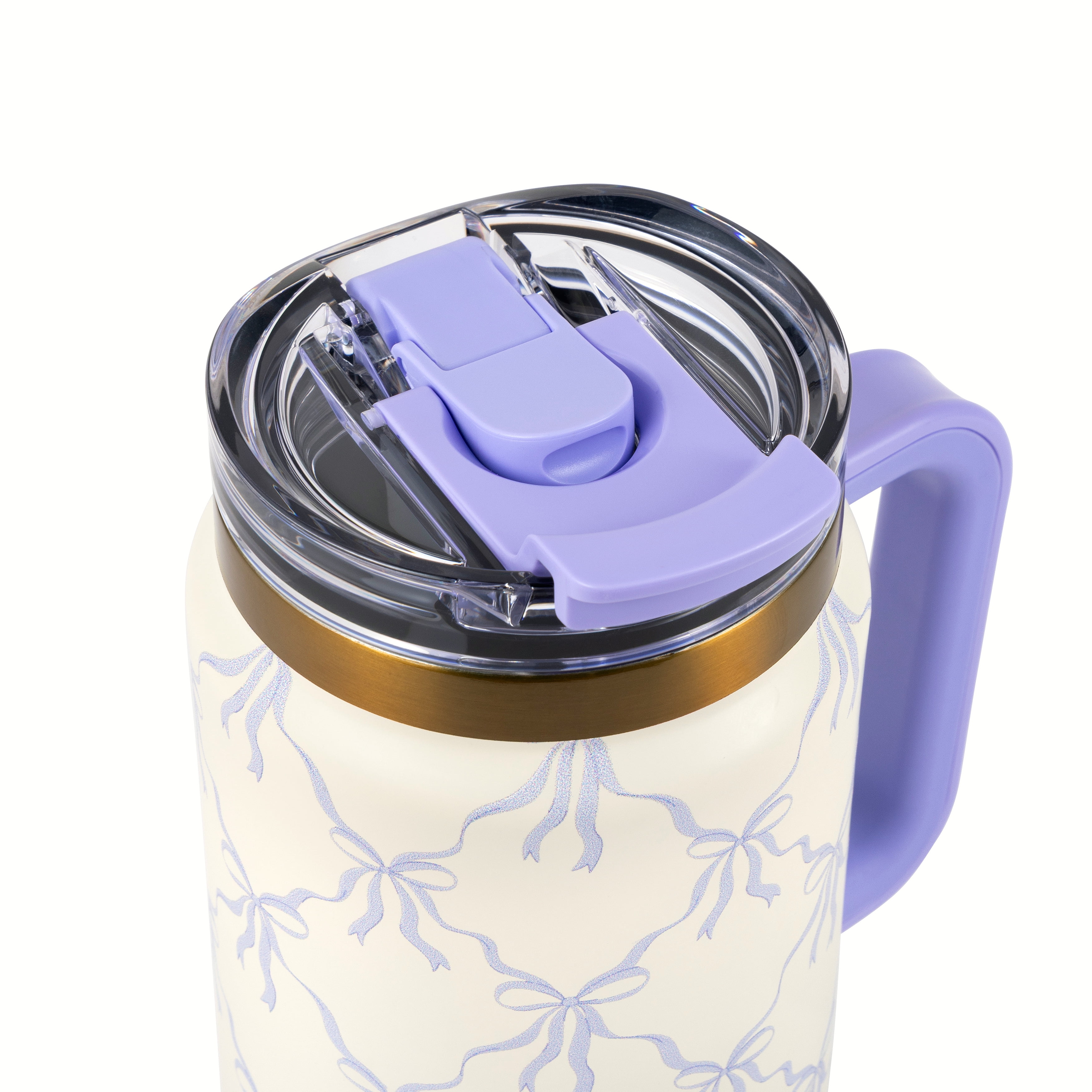 Thyme & Table 32oz Stainless Steel Luna Tumbler with Handle and Dual Straw Lid, Bow Lattice