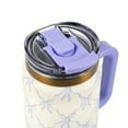 thumbnail image 5 of Thyme & Table 32oz Stainless Steel Luna Tumbler with Handle and Dual Straw Lid, Bow Lattice, 5 of 8