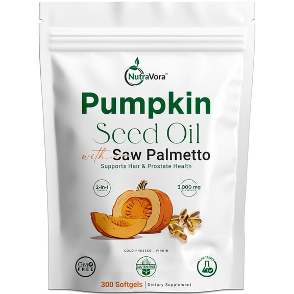 NutraVora Pumpkin Seed Oil & Saw Palmetto Supplement for Men, Hair Support, 300 Softgels