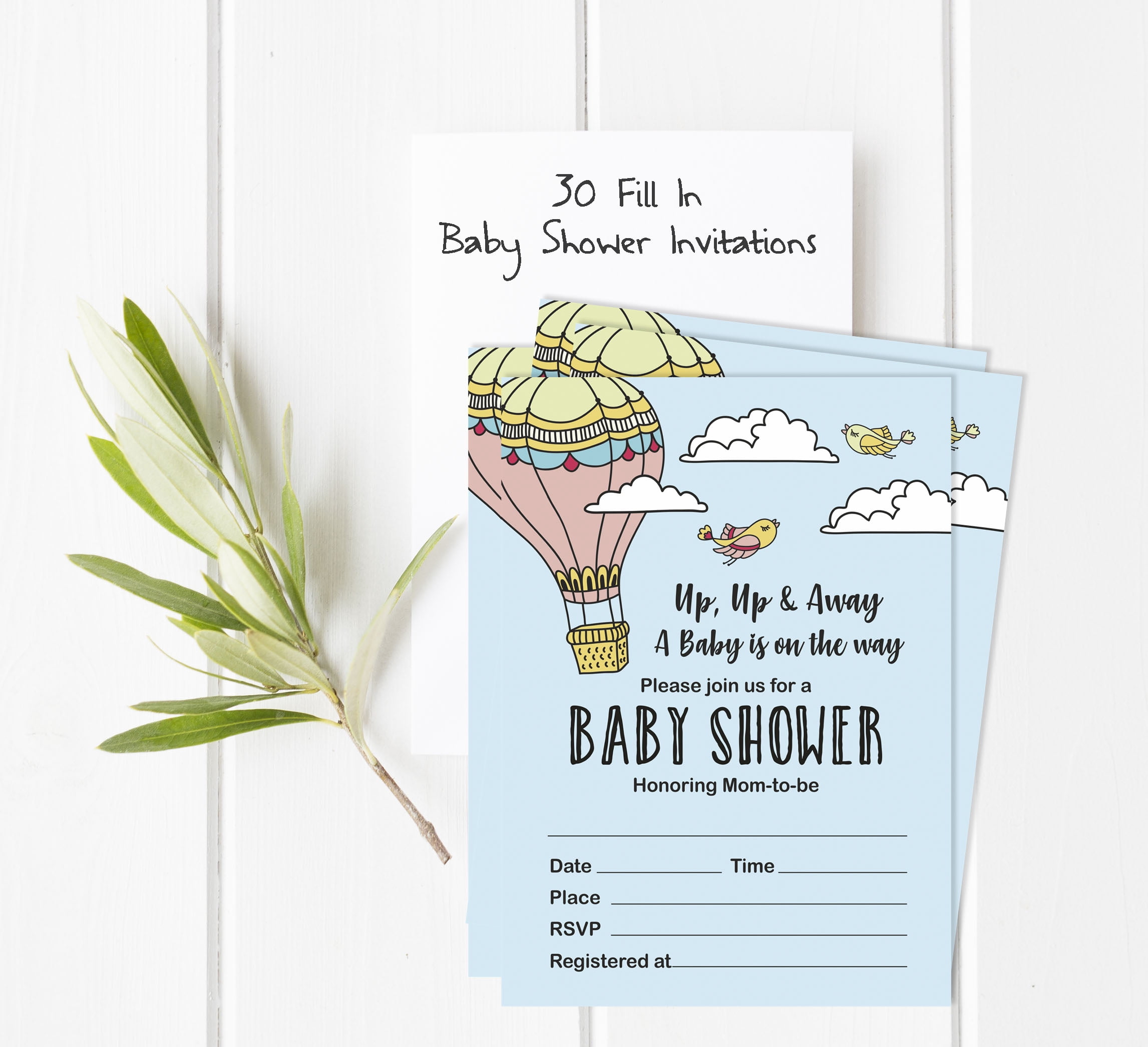 Inkdotpot Set Of 30Gender Neutral Baby Shower Invitations-Diaper Raffle Tickets And Baby Shower Book Request Cards Up Up & Away Baby On The Way invites Its A Boy Its A Girl