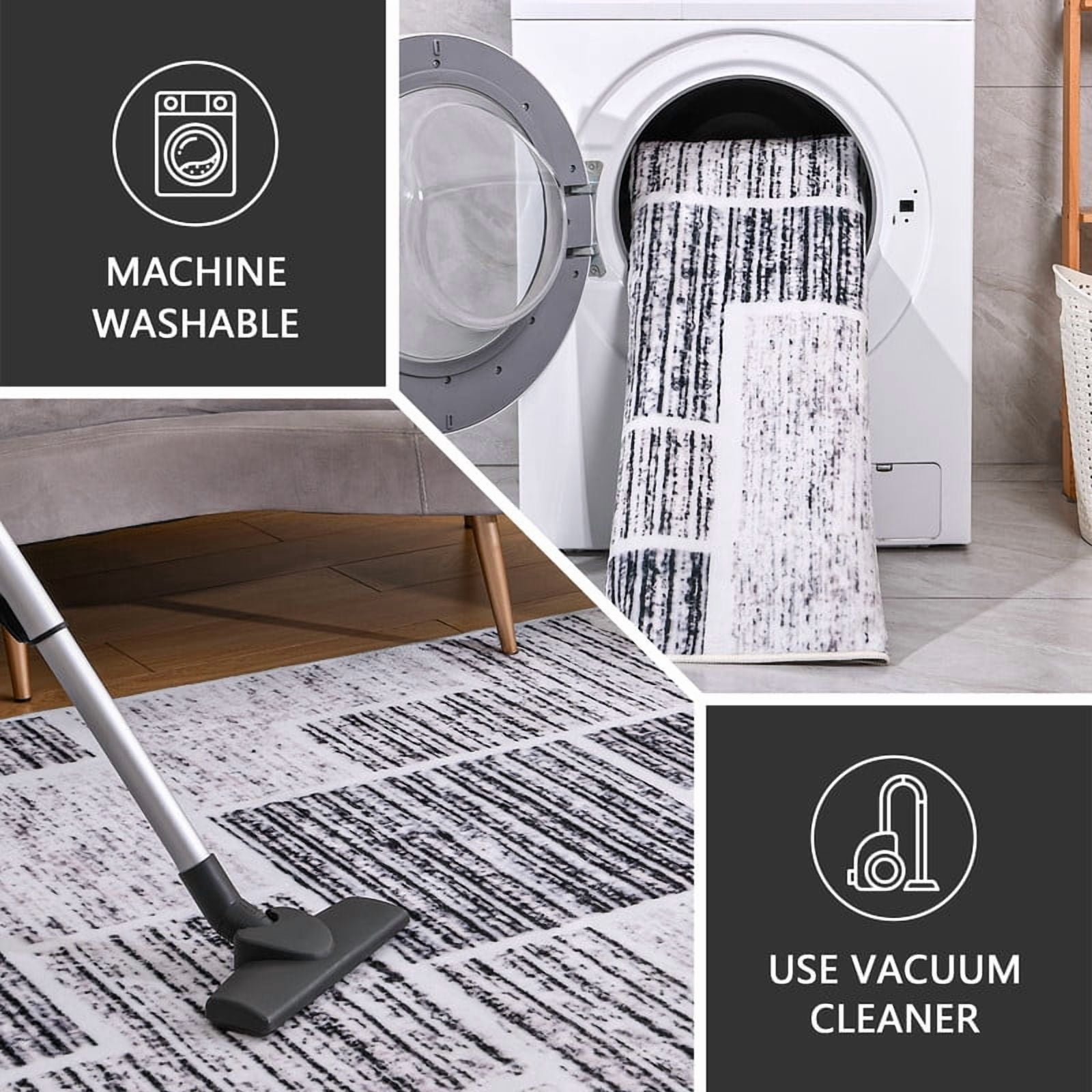 Junovo Washable Upgrade Area Rug Super Soft Rugs with Non-Slip Backing, for Living Room/Bedroom,6'x9',Black
