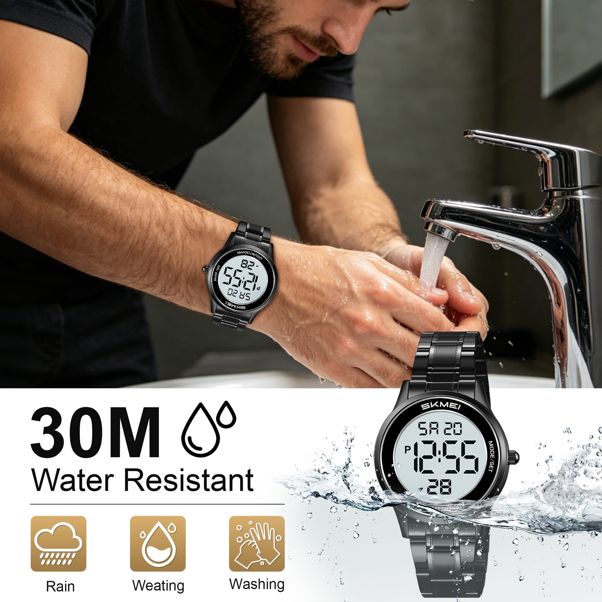 SKMEI Mens Digital Watch Watches Waterproof Outdoor Chronograph Wrist Watches for Men with LED Back Ligh/Date