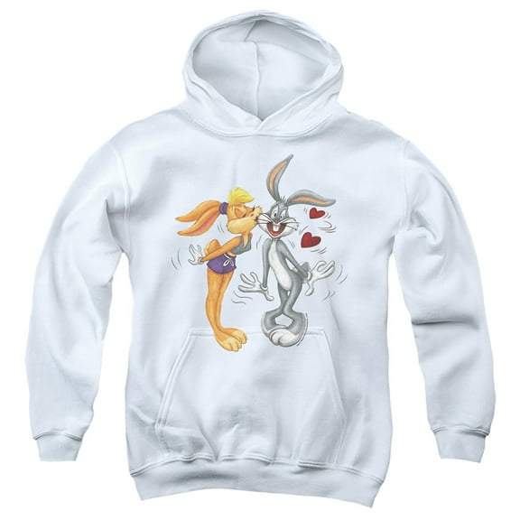 Looney Tunes Bugs And Lola Kiss Valentine'S Day Kids Pull-Over Hoodie (X-Large) for Youth Boys and Girls, White