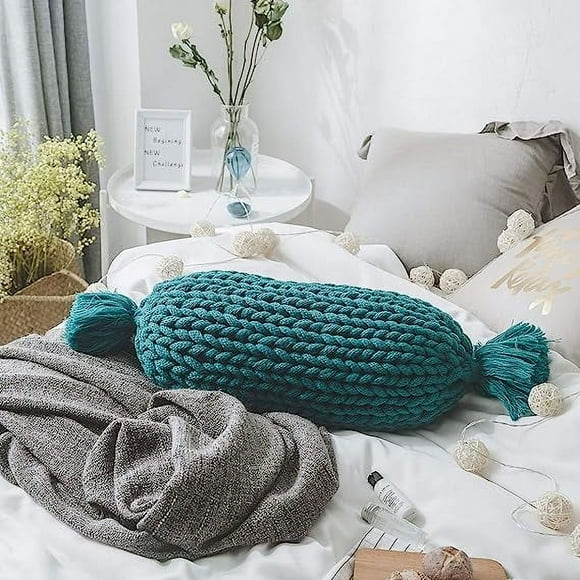 Zhuge Chunky Knit Candy Shaped Throw Pillows with Insert Super Soft Cozy Decorative Handmade Cushions (Green, 12"x20")
