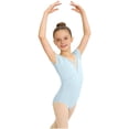 thumbnail image 2 of CQONEPT Ballet Dance Dress for Girls Short Sleeved Gym Bodysuit Leotard Skirt Comfortable Stretchy Tops Light Blue 9-10 Years, 2 of 6
