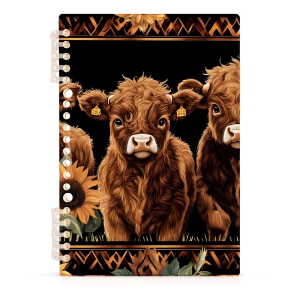Haosy Highland Cow and Sunflower Notebooks 1-subject Journal 60 Sheets A5 College Ruled Paper Detachable Ring 8.3"x5.7"